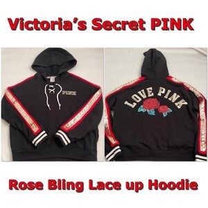 Victoria’s Secret PINK rose bling lace up hoodie S